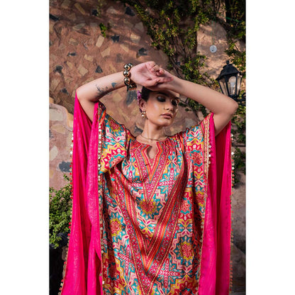 CHAR CHAAND Women Satin Printed Multi-Color Kaftan with Pant