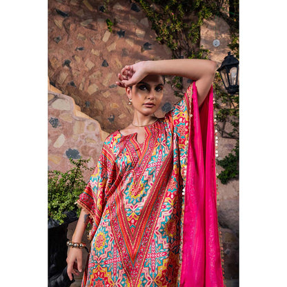 CHAR CHAAND Women Satin Printed Multi-Color Kaftan with Pant