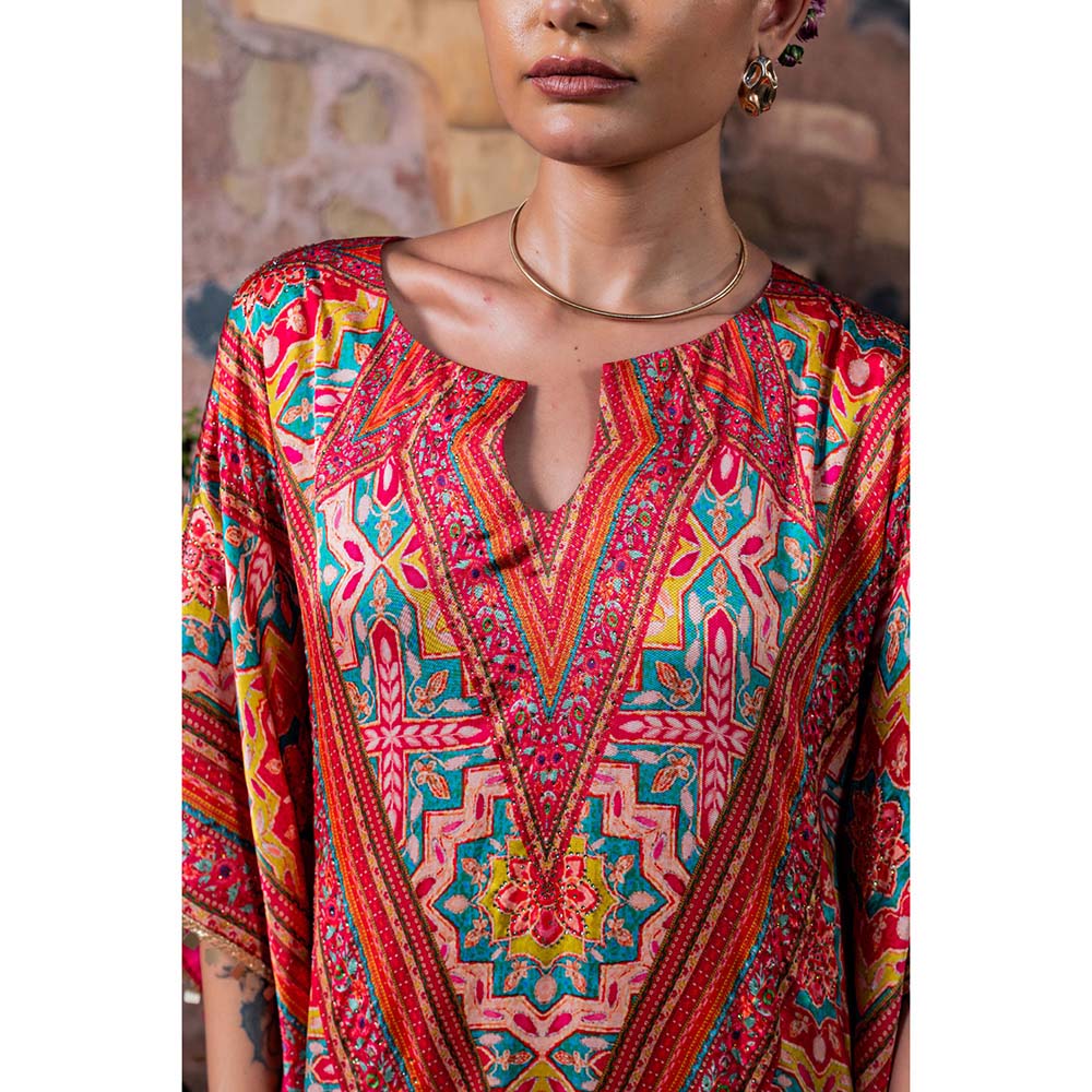 CHAR CHAAND Women Satin Printed Multi-Color Kaftan with Pant