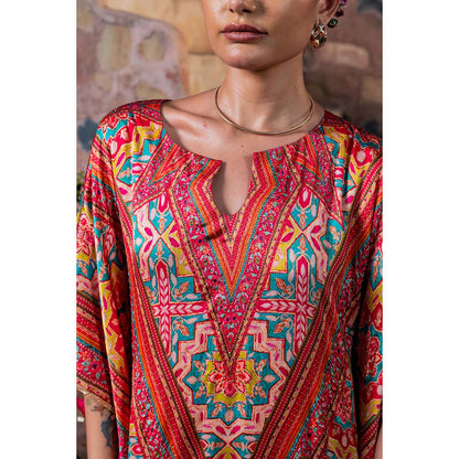 CHAR CHAAND Women Satin Printed Multi-Color Kaftan with Pant