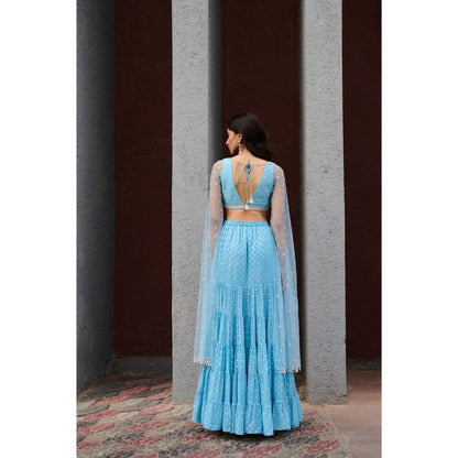 Chamee and Palak Blue Abha Skirt with Blouse (Set of 2)