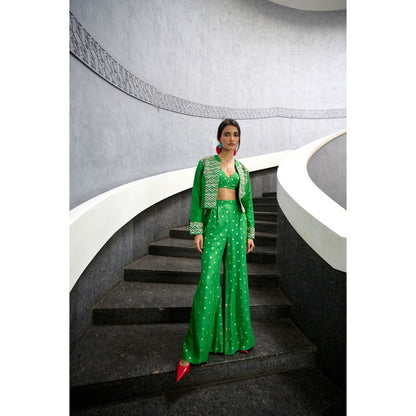 Chamee and Palak Green Remy Jacket with Bustier and Pant (Set of 3)