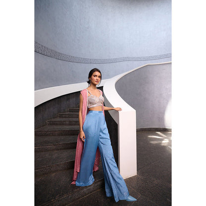 Chamee and Palak Blue Iyana Jacket with Bustier and Jacket (Set of 3)