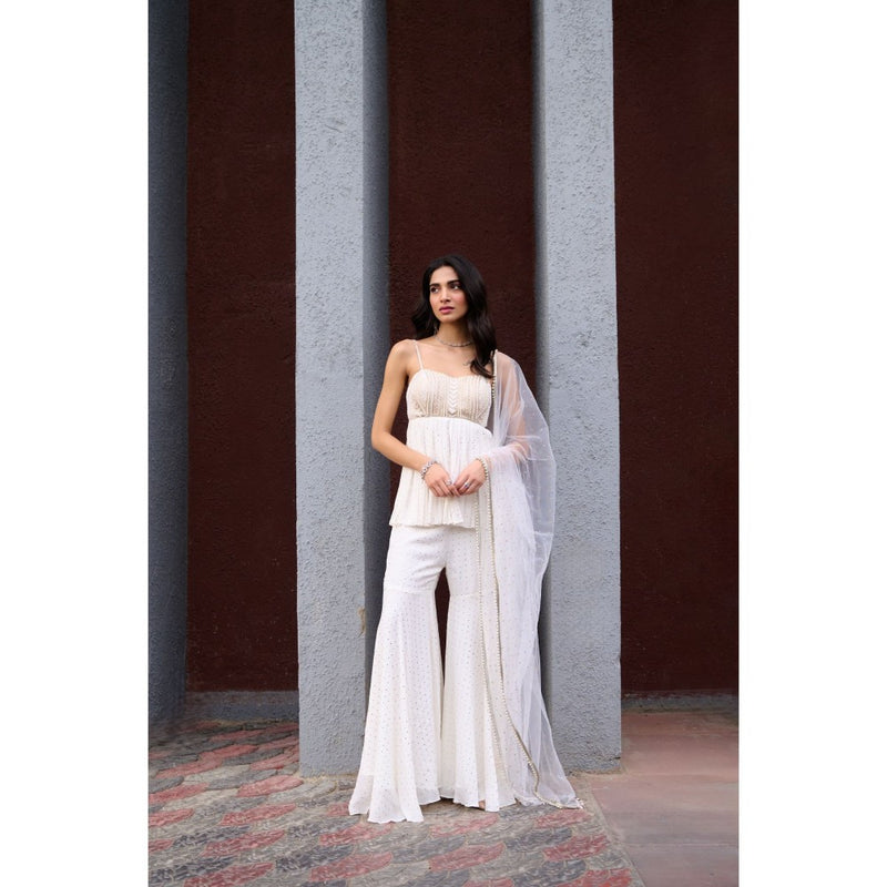 Chamee and Palak Ivory Nyra Sharara with Peplum Top and Dupatta (Set of 3)