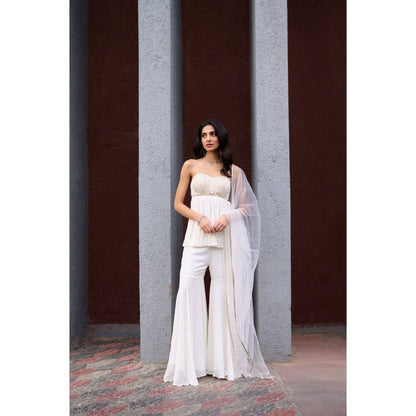 Chamee and Palak Ivory Nyra Sharara with Peplum Top and Dupatta (Set of 3)