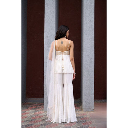 Chamee and Palak Ivory Nyra Sharara with Peplum Top and Dupatta (Set of 3)