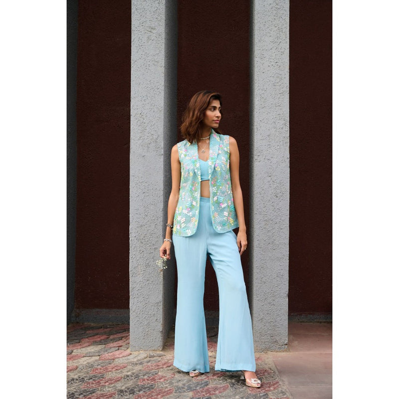 Chamee and Palak Blue Sanvi Blazer with Bustier and Pant (Set of 3)