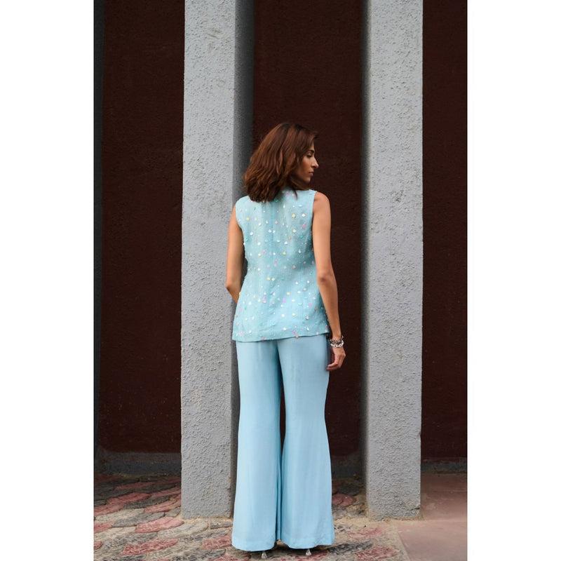 Chamee and Palak Blue Sanvi Blazer with Bustier and Pant (Set of 3)