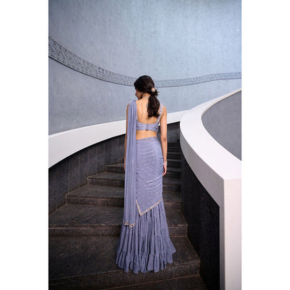 Chamee and Palak Grey Thea Pre-Draped Saree with Stitched Blouse