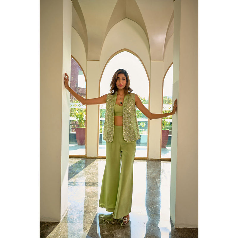 Chamee and Palak Nora Green Blazer with Bustier and Pant (Set of 3)