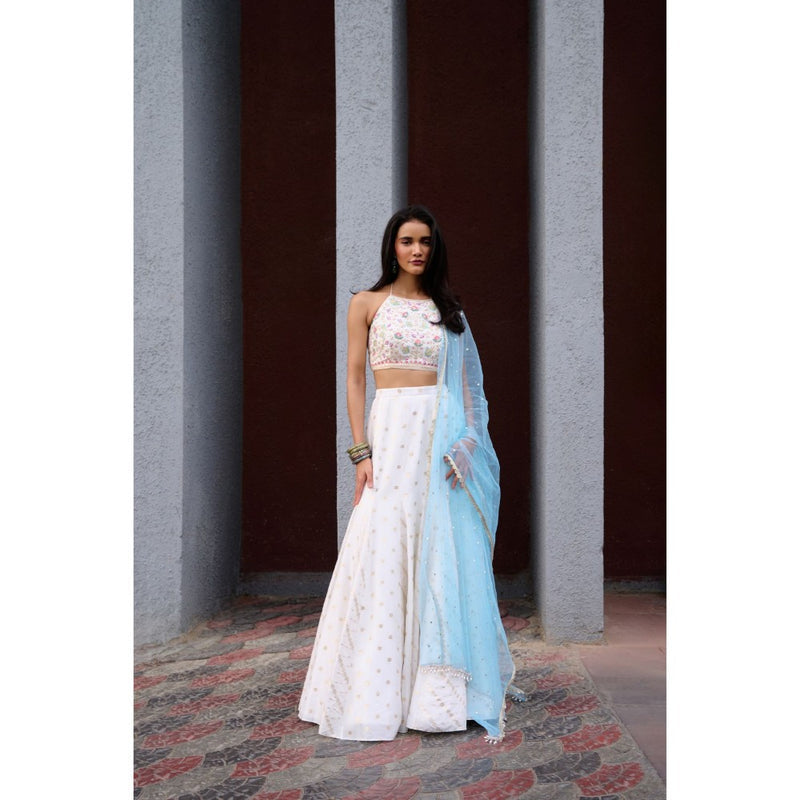 Chamee and Palak Ivory Anaisa Lehenga with Blouse and Dupatta (Set of 3)
