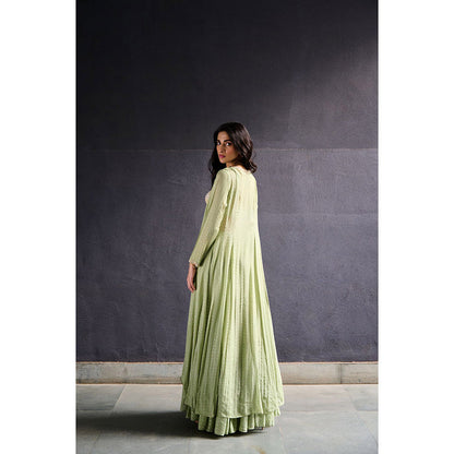 Chamee and Palak Mysa Jacket Olive Jacket with Bustier and Sharara (Set of 3)