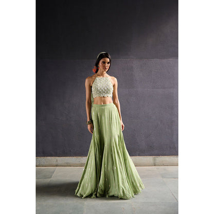 Chamee and Palak Olive Jasmine Lehenga with Blouse and Dupatta (Set of 3)