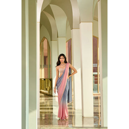 Chamee and Palak Multi-Colour Asmi Pre-Draped Saree with Stitched Blouse