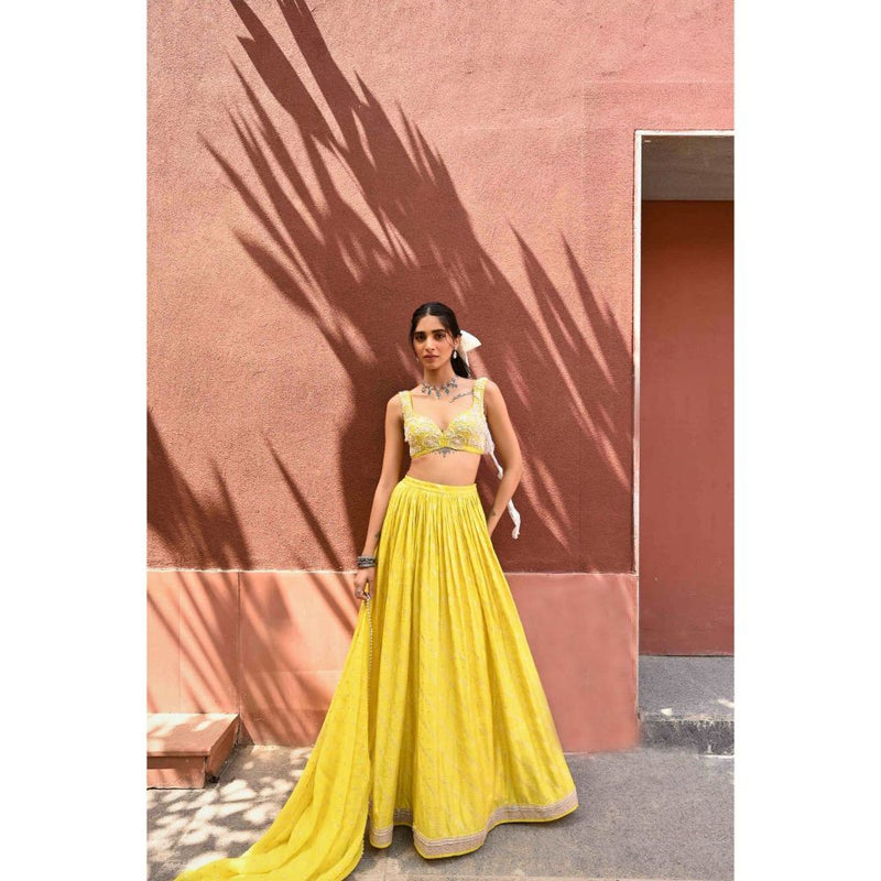 Chamee and Palak Yellow Roma Lehenga with Blouse and Dupatta (Set of 3)