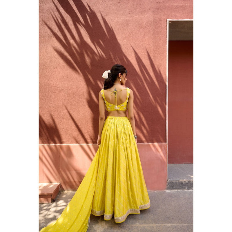 Chamee and Palak Yellow Roma Lehenga with Blouse and Dupatta (Set of 3)