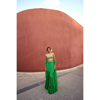 Chamee and Palak Green Aisha Lehenga with Blouse and Dupatta (Set of 3)