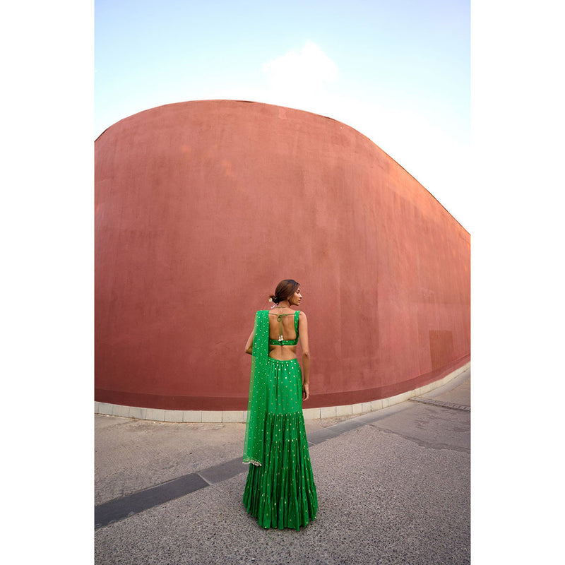 Chamee and Palak Green Aisha Lehenga with Blouse and Dupatta (Set of 3)