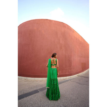 Chamee and Palak Green Aisha Lehenga with Blouse and Dupatta (Set of 3)