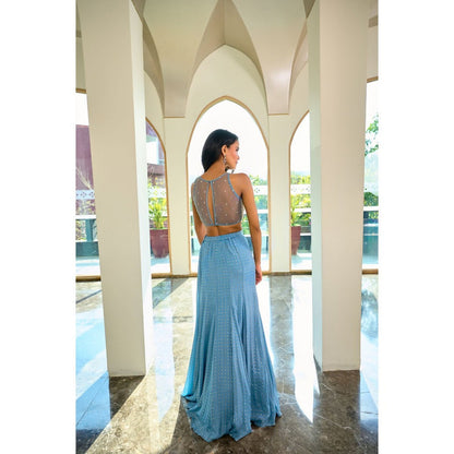 Chamee and Palak Blue Eva Lehenga with Blouse and Dupatta (Set of 3)