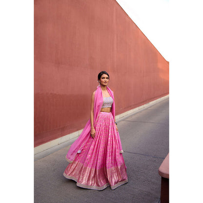Chamee and Palak Pink Rumi Lehenga with Blouse and Dupatta (Set of 3)