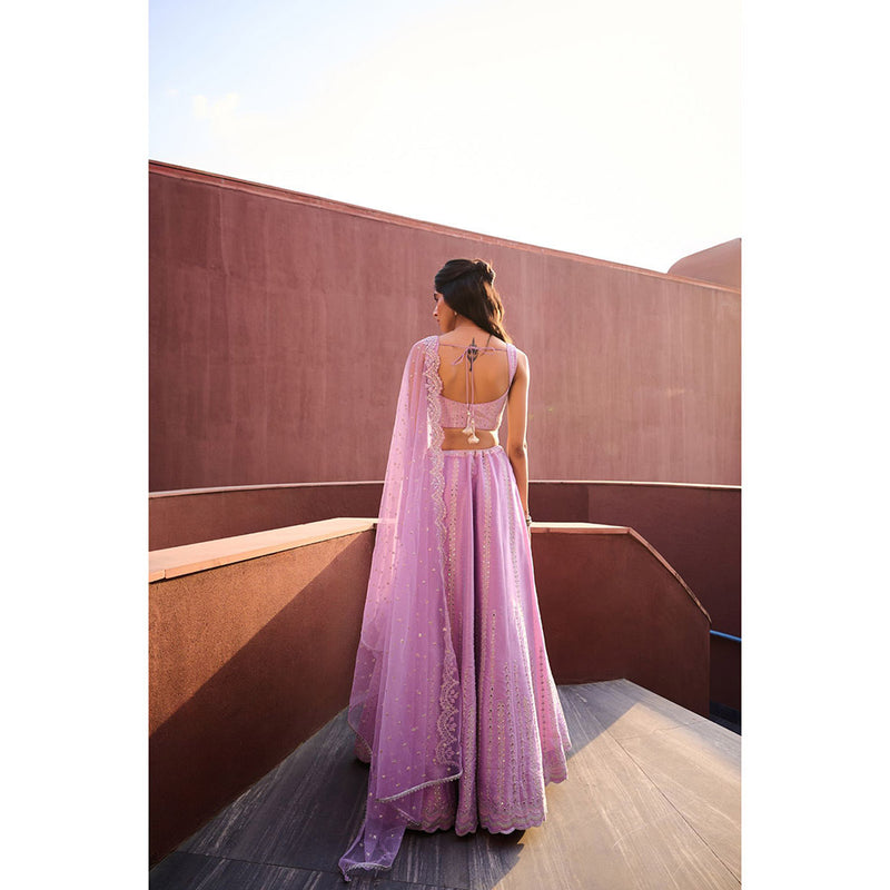 Chamee and Palak Lavender Lehenga with Blouse and Dupatta (Set of 3)