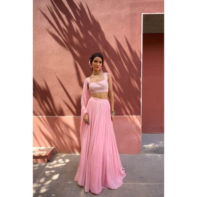 Chamee and Palak Peach Lehenga with Blouse and Dupatta (Set of 3)