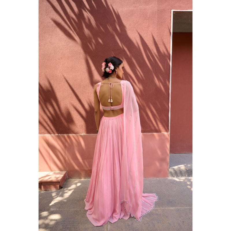 Chamee and Palak Peach Lehenga with Blouse and Dupatta (Set of 3)