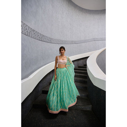 Chamee and Palak Green Veda Lehenga with Blouse and Dupatta (Set of 3)