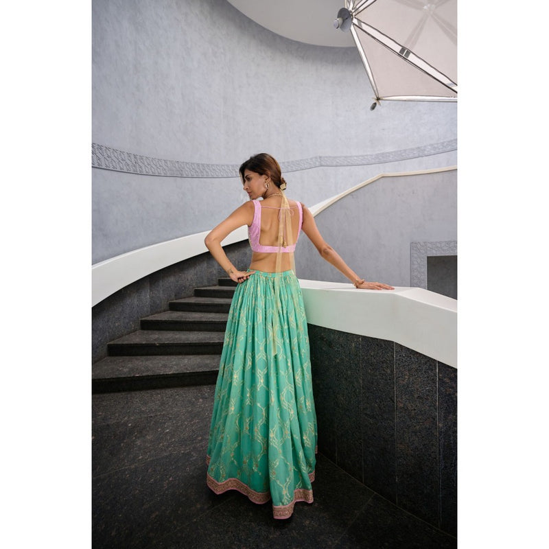 Chamee and Palak Green Veda Lehenga with Blouse and Dupatta (Set of 3)