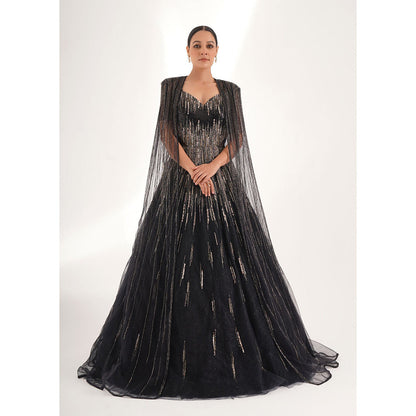 CHAASHNI BY MAANSI & KETAN Black Embellished Gown (Set of 2)