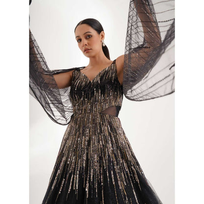 CHAASHNI BY MAANSI & KETAN Black Embellished Gown (Set of 2)