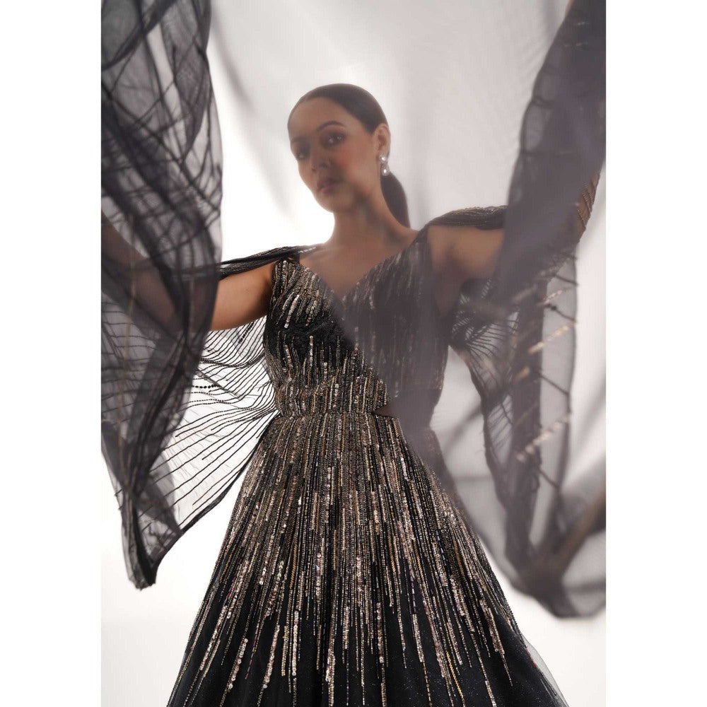 CHAASHNI BY MAANSI & KETAN Black Embellished Gown (Set of 2)