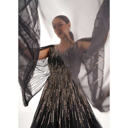 CHAASHNI BY MAANSI & KETAN Black Embellished Gown (Set of 2)