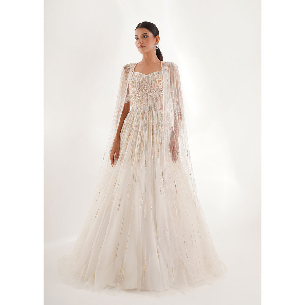 CHAASHNI BY MAANSI & KETAN White Embellished Gown and Cape (Set of 2)