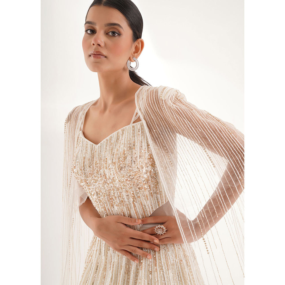 CHAASHNI BY MAANSI & KETAN White Embellished Gown and Cape (Set of 2)