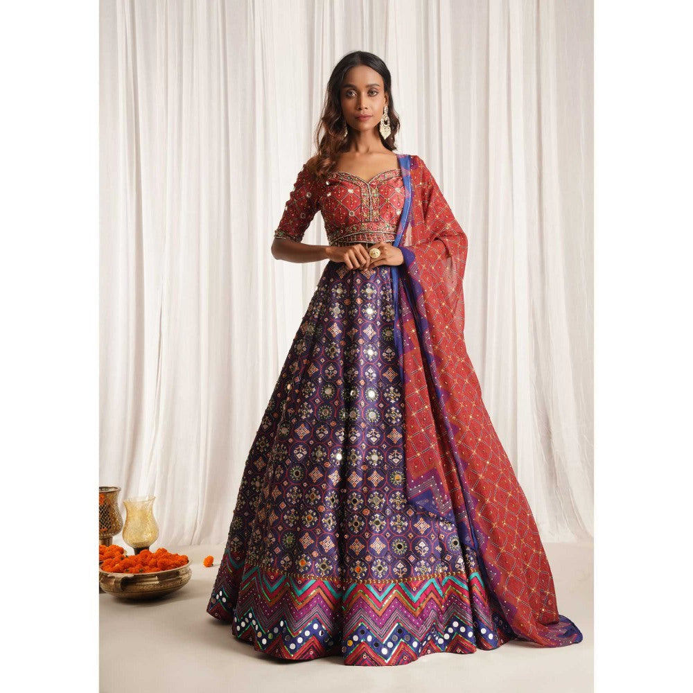 CHAASHNI BY MAANSI & KETAN Purple Printed Lehenga With Blouse And Dupatta (Set of 3)
