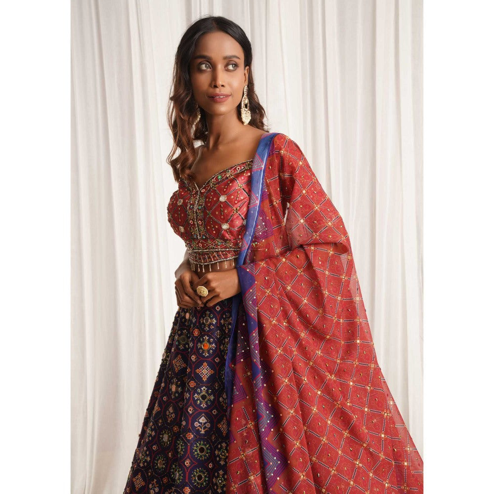 CHAASHNI BY MAANSI & KETAN Purple Printed Lehenga With Blouse And Dupatta (Set of 3)