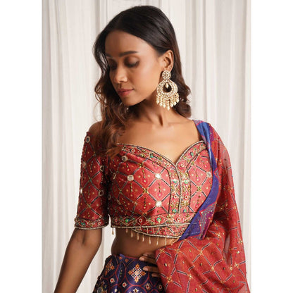 CHAASHNI BY MAANSI & KETAN Purple Printed Lehenga With Blouse And Dupatta (Set of 3)