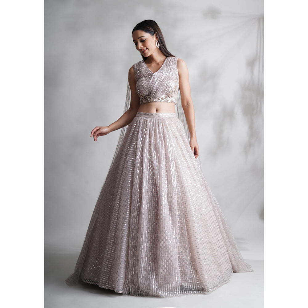 CHAASHNI BY MAANSI & KETAN Lavender Blouse With Lehenga And Attached Dupatta (Set of 2)