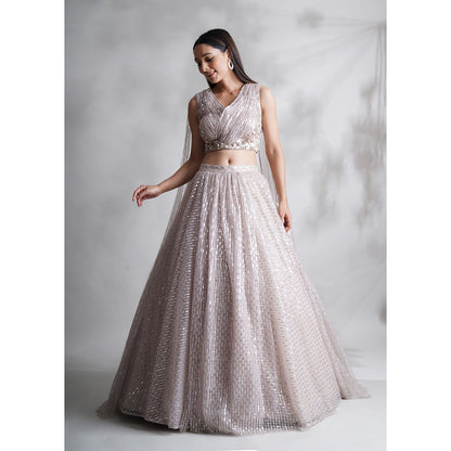 CHAASHNI BY MAANSI & KETAN Lavender Blouse With Lehenga And Attached Dupatta (Set of 2)