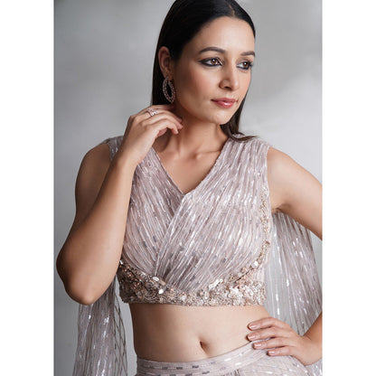 CHAASHNI BY MAANSI & KETAN Lavender Blouse With Lehenga And Attached Dupatta (Set of 2)