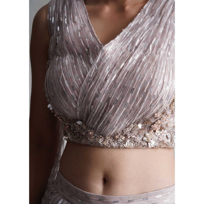 CHAASHNI BY MAANSI & KETAN Lavender Blouse With Lehenga And Attached Dupatta (Set of 2)