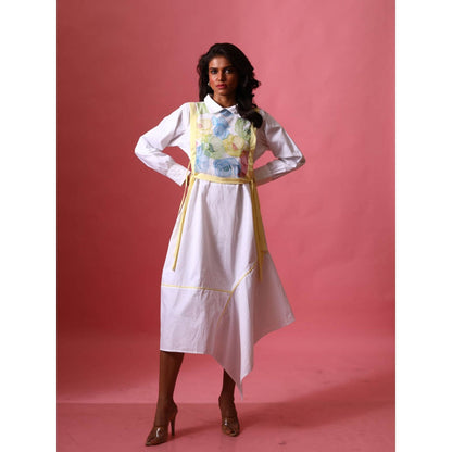 September Spring Asymmetrical Waterlily Dress In White