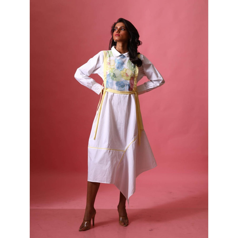 September Spring Asymmetrical Waterlily Dress In White