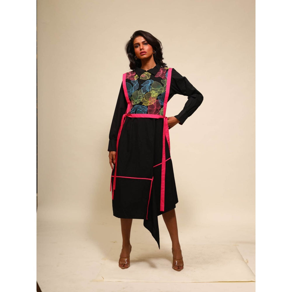 September Spring Asymmetrical Waterlily Dress In Black