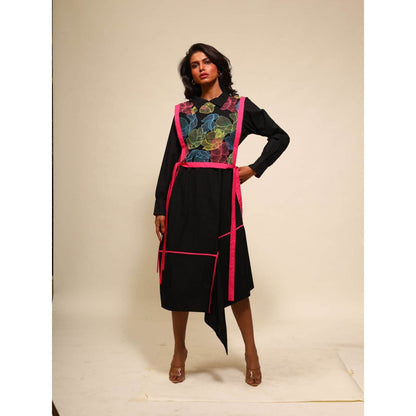 September Spring Asymmetrical Waterlily Dress In Black