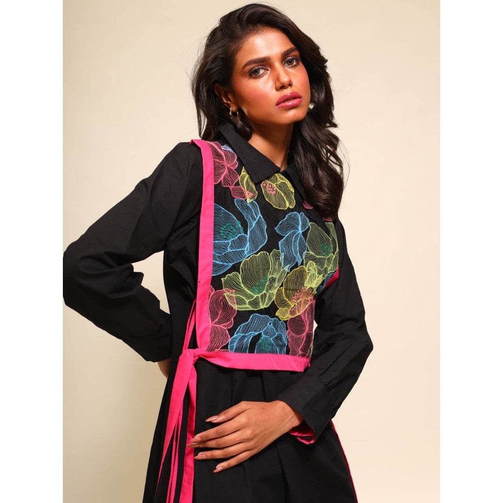 September Spring Asymmetrical Waterlily Dress In Black