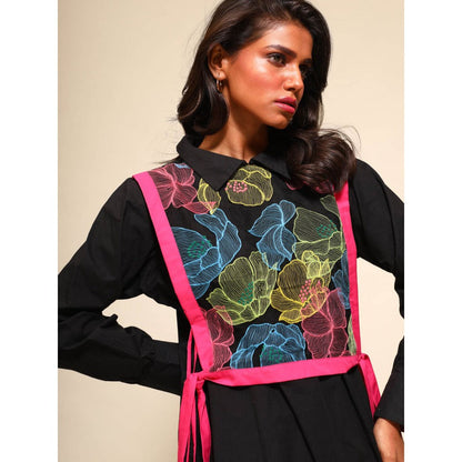 September Spring Asymmetrical Waterlily Dress In Black