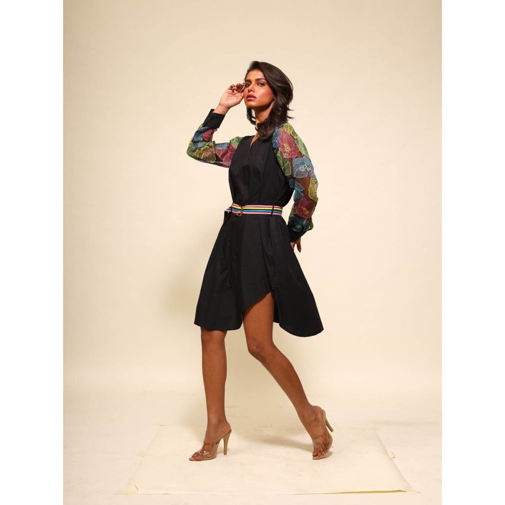 September Spring Black Waterlily Shift Dress with Belt (Set of 2)